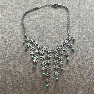 Floral Silver and Turquoise Necklace